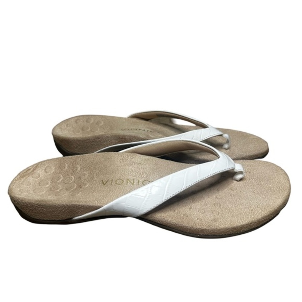 Vionic Women's Dillon‎ Open Toe Sandals Flip Flops Tan White Size 9